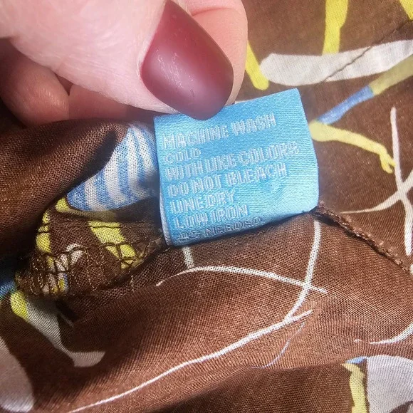 J McLaughlin Lois Button Up Shirt XL Brown AOP Retro Beach Ski Resort Vacation - Picture 7 of 10